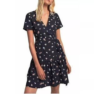 French Connection Womens Frida Arimose Floral Mini Wrap Dress Navy US 4
